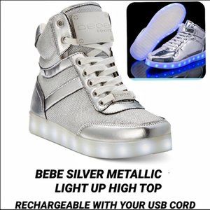 Bebe Sport Krysten Silver Metallic Light Up High Top Sneakers Size 8.5